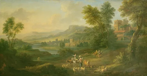 Veedrijvers en herderinnen in een idyllisch pastoraal landschap